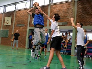 On familiar territory, the Baskets team members took back the initiative and astonished the students with their fancy tricks.