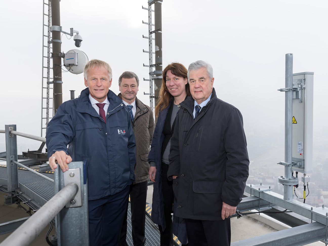 5G Antenne auf dem Hamburger Fernsehturm in 185 Metern Höhe.