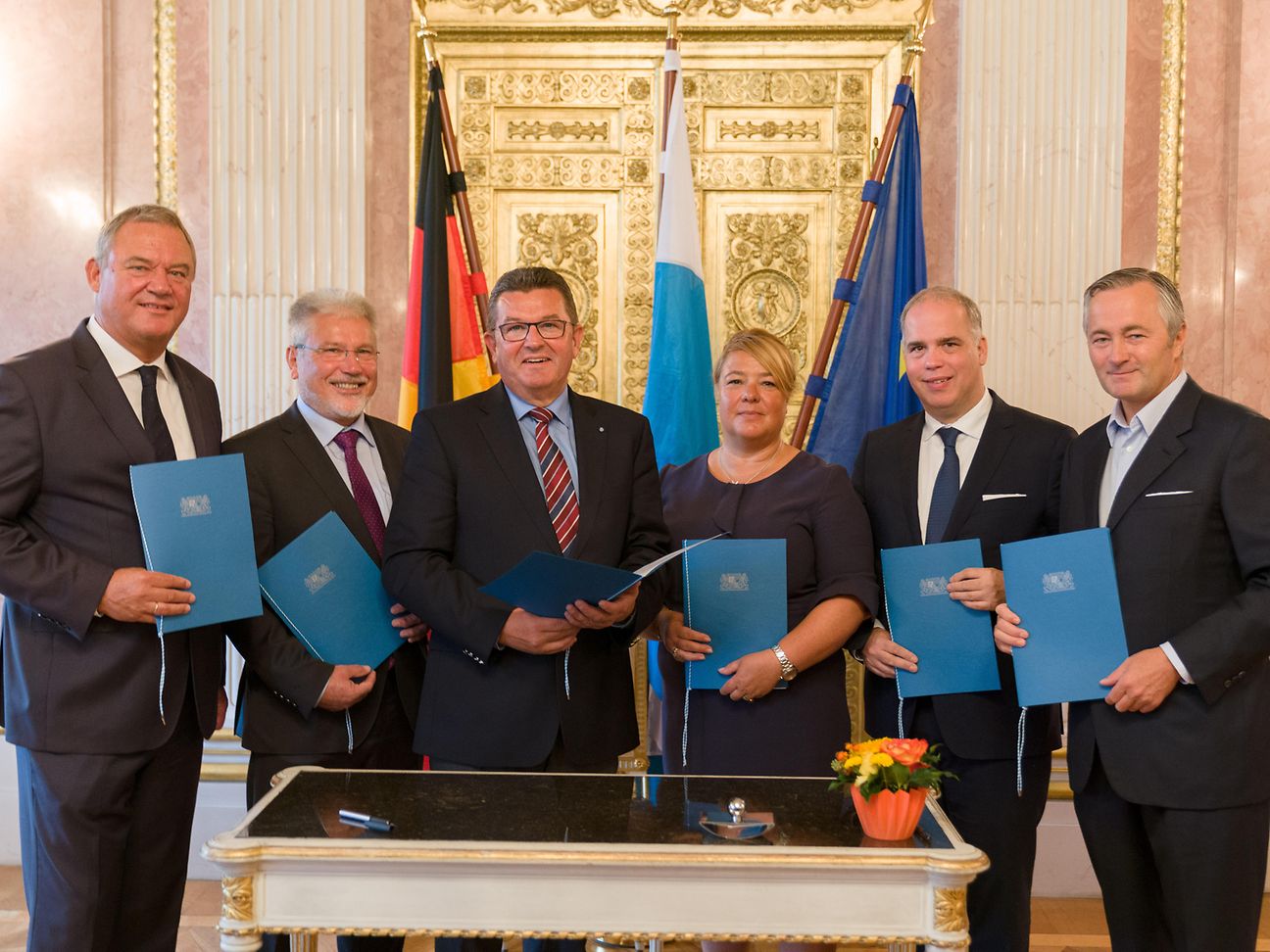 Josef Mend ,Josef Pellkofer, Staatsminister Franz Josef Pschierer, Valentina Daiber, Dirk Wössner, Hannes Ametsreiter