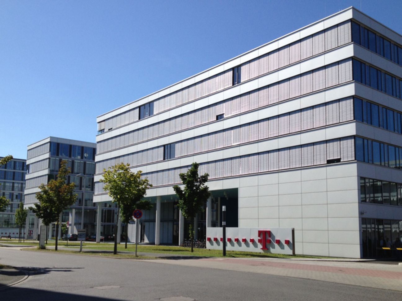 view of the main entrance of Telekom building in Darmstadt