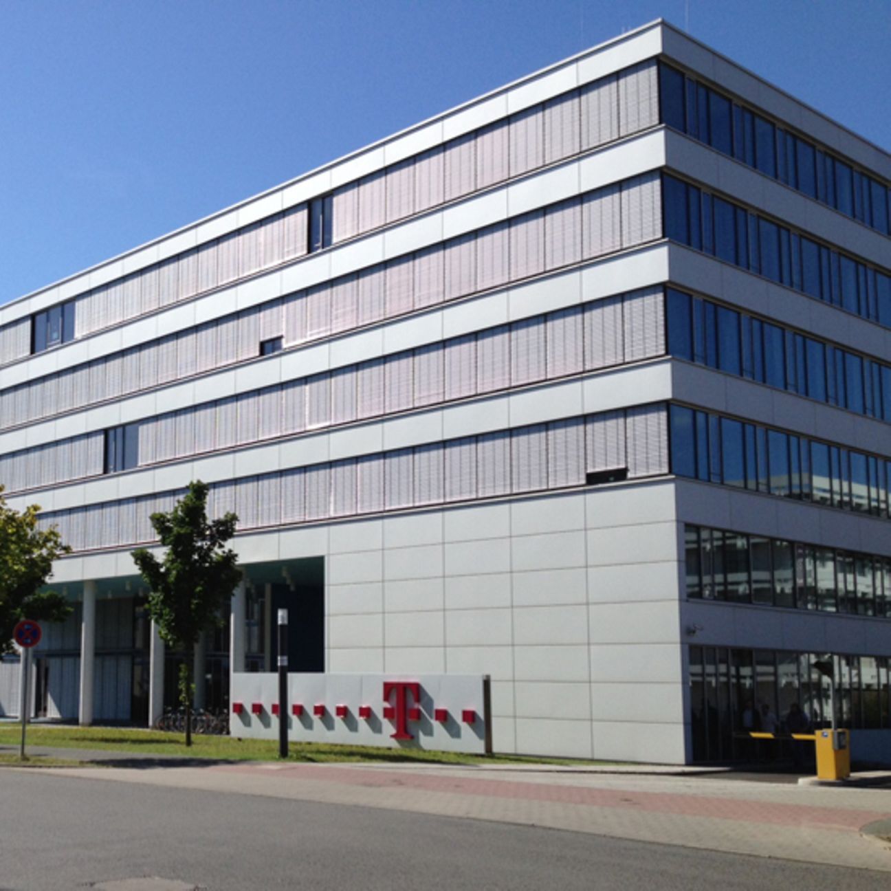 view of the main entrance of Telekom building in Darmstadt