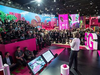 Eindruck von der Telekom-Pressekonferenz auf dem MWC Barcelona 2019.