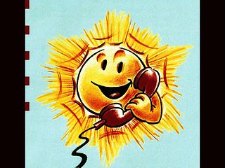 Informationsblatt zur Tarifänderung 1996, lachende Sonne mit Telefon.