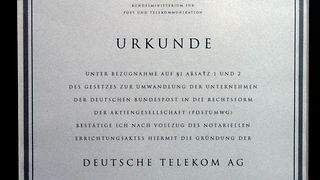 Postreform II: Urkunde vom 20.12.1994 über die Umwandlung der Deutschen Bundespost in die Deutschen Telekom AG. Postreform II.