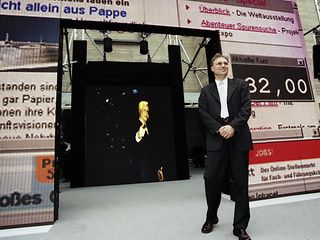Wolfgang Keuntje, Geschäftsführer Online Pro Dienste GmbH, beim T-Online Börsengang am 17. April 2000 an der Frankfurter Börse.