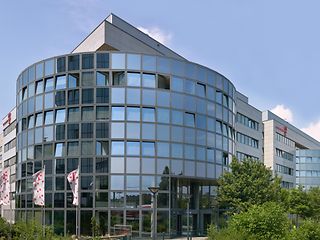 Exterior view of the T-Systems headquarters in Frankfurt.