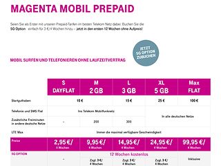 Tarifübersicht neue Prepaid-Tarife der Deutschen Telekom