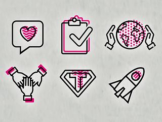 Six graphic symbols represent the corporate values ​​of the Telekom.