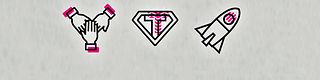 Sechs Symbole stehen für Zusammenarbeit und Erfolg der Telekom.