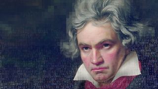 Beethoven Porträt aus vielen kleinen Bildern zusammengesetzt.