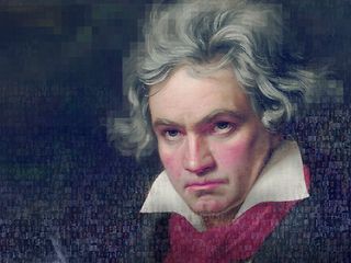 Beethoven Porträt aus vielen kleinen Bildern zusammengesetzt.
