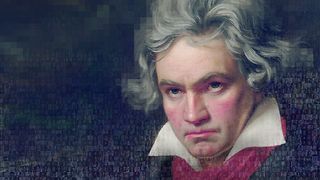 Beethoven portrait composed of many small pictures.