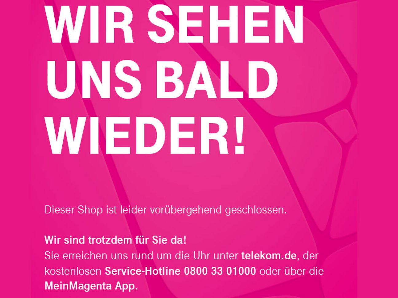 Hinweisschild für Kunden an den Telekom Shops.