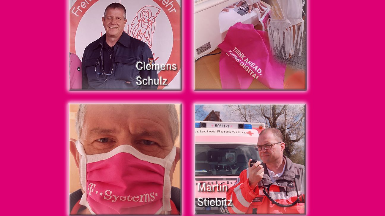 Collage with Martin Stiebitz in uniform in front of a DRK ambulance and Clemens Schulz in his fire department uniform.