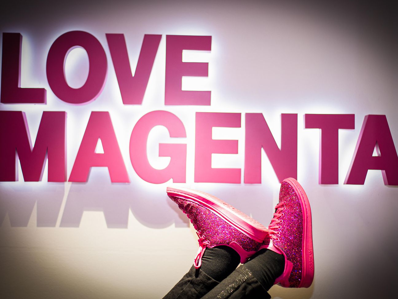 Magenta Sneakers in front of LoveMagenta 