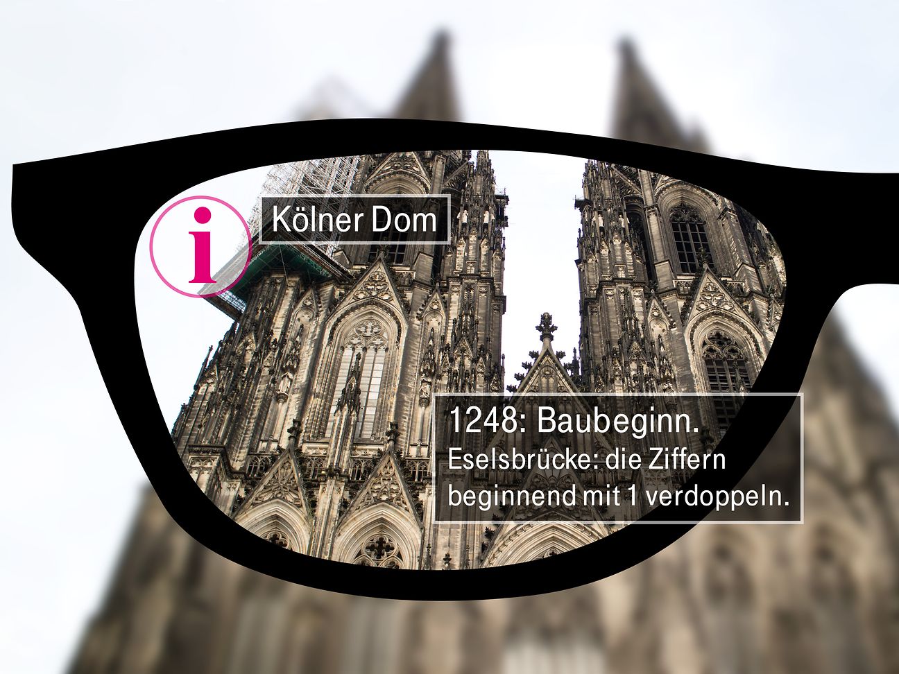 Smarte Brille blendet Zusatzinformationen zum Kölner Dom ein.