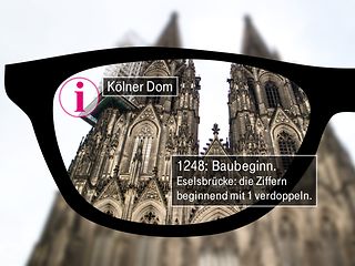 Smarte Brille blendet Zusatzinformationen zum Kölner Dom ein.