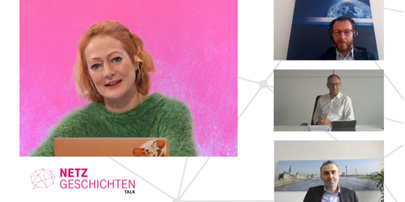 Talk übers All: Moderatorin Dörthe Eickelberg mit (v.o.) Sandro Scalise, Bruno Jacobfeuerborn und Thomas Jarzombek.