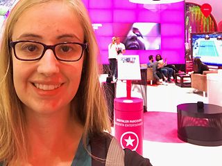 Exciting moment: Dr. Andrea Schnall at IFA 2019, where Deutsche Telekom presented the smart speaker.