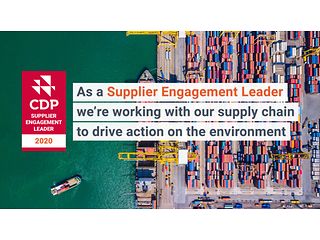 Schriftzug: As a Suppliere Engagement Leader we’re working with our supply chain to drive action on the environment.