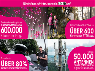 Collage mit vier Fakten zum Netzausbau der Telekom