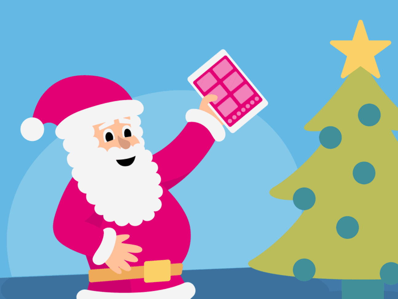 Weihnachtsmann mit Tablet