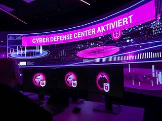 The LED screen at the Cyber Defense Center