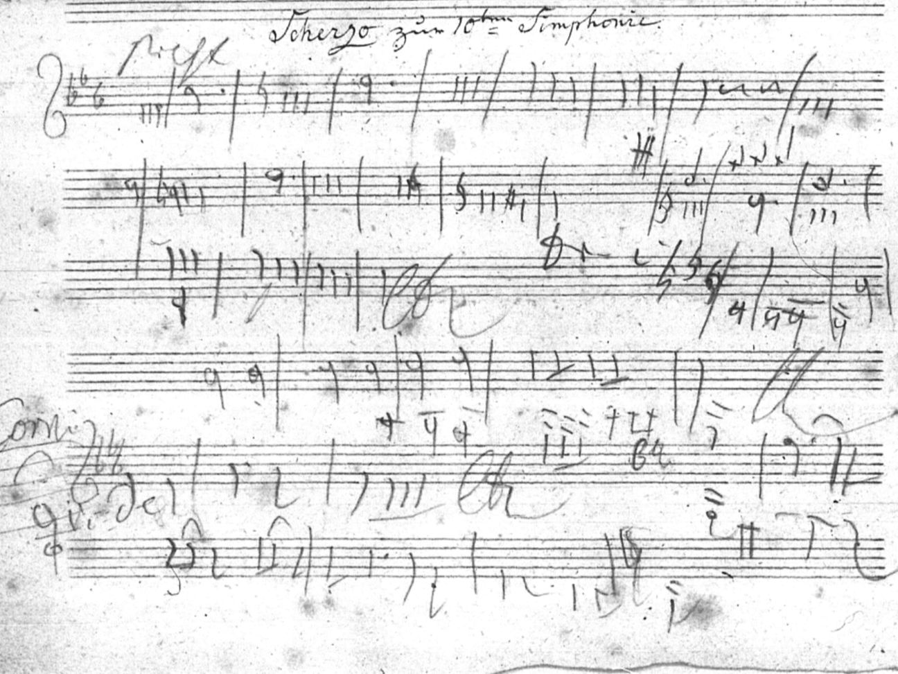 Original-Skizze Beethovens zum Scherzo-Thema im III. Satz der 10. Sinfonie.