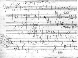 Original sketch of Beethoven on the Scherzo theme in the third movement of the 10th Symphony.