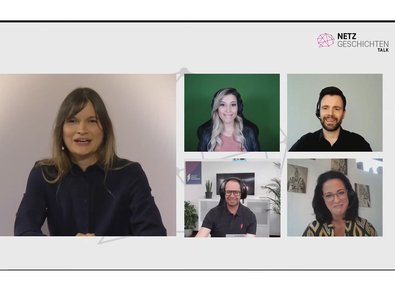 Gegen Hass im Gaming: Nadine Kreutzer, Melek ‚m3lly‘ Balgün, Felix Falk, Jörg Adami und Barbara Costanzo (im Uhrzeigersinn)