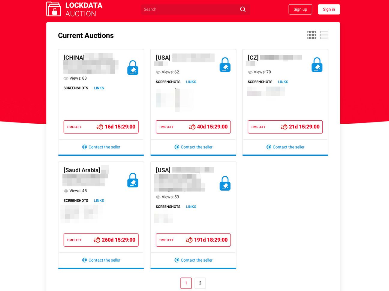 Figure 1: LOCKDATA Auction victim listing
