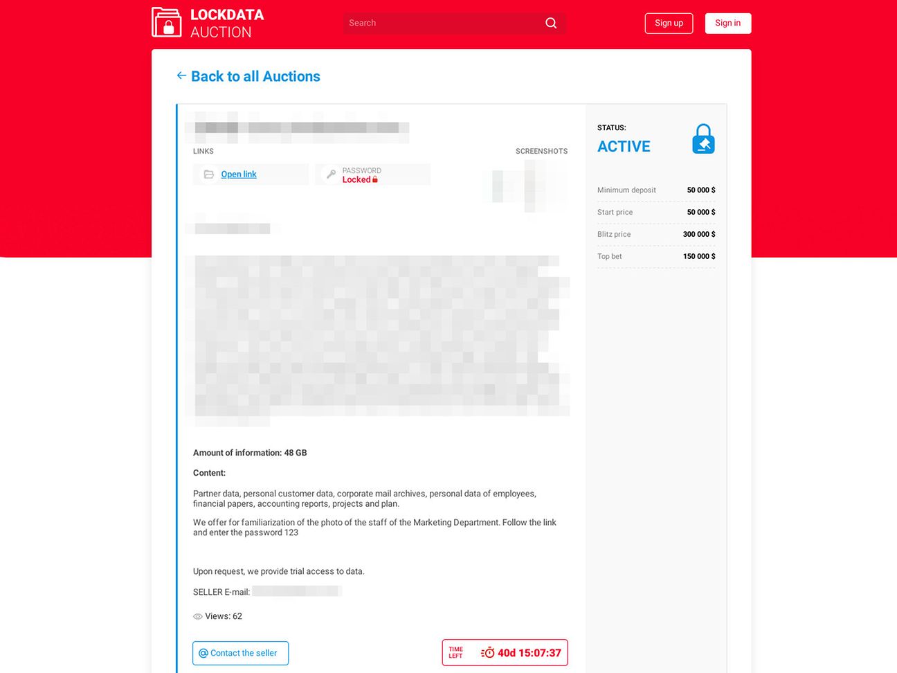 Figure 4: An active auction on LOCKDATA Auction