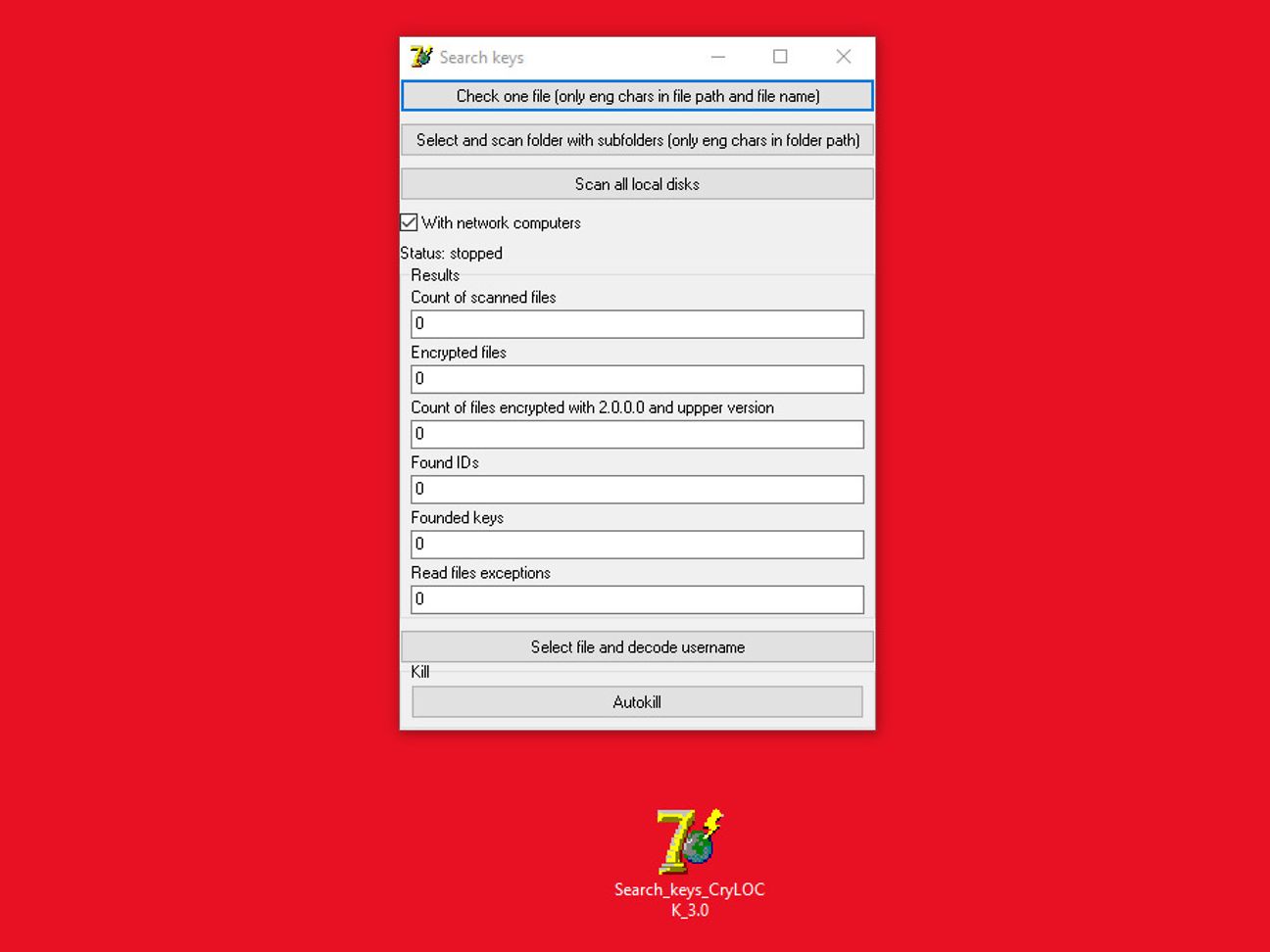 Figure 8: CryLock Delphi Tool Search_keys_CryLOCK_3.0.exe.