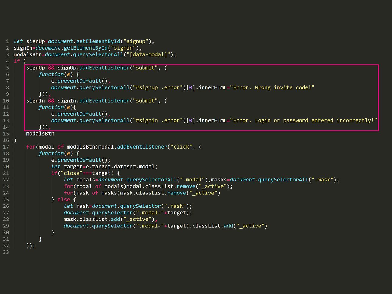 Figure 3: The code responsible for the “Sign up” and “Sign in” forms
