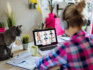 Woman in front of a laptop during a web conference.