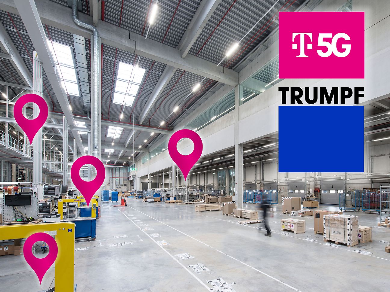 Telekom and Trumpf cooperate in the field of positioning systems for connected industry in 5G campus networks.