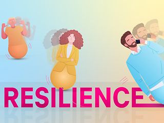3 people are depicted as "stand-up men" and the title of the topic: Resilience.