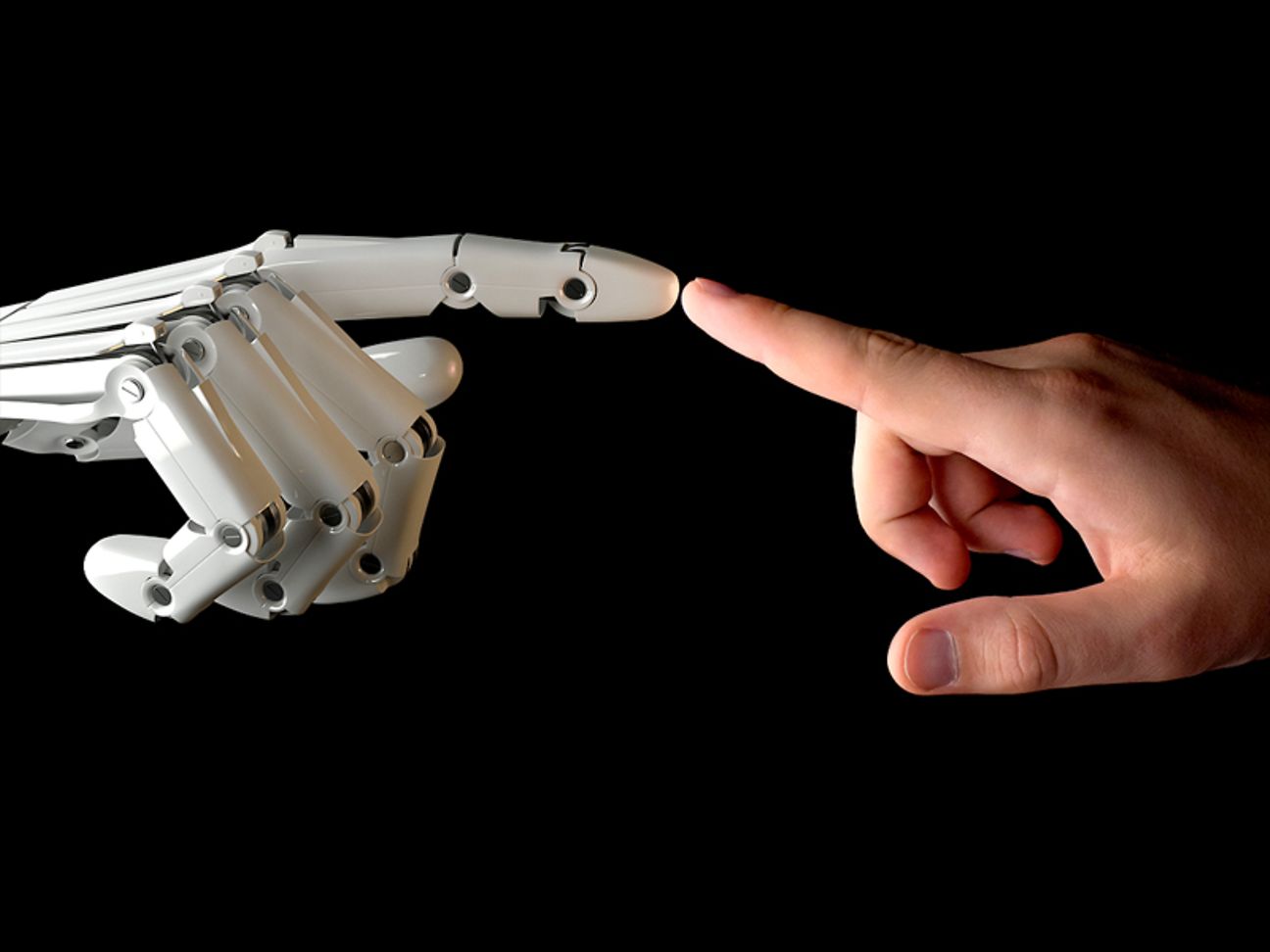 Ein menschlicher und ein Roboterfinger berühren sich