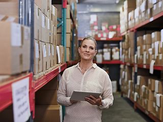 Woman in warehouse.