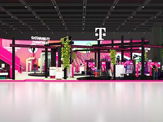 Telekom shows its new T logo for the first time at the Mobile World Congress in Barcelona.