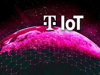 Weltkugel, mit Netzstruktur, Logo T IoT 