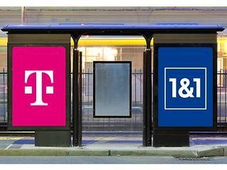 Collage: Unternehmenslogos von Deutscher Telekom und 1&1. 