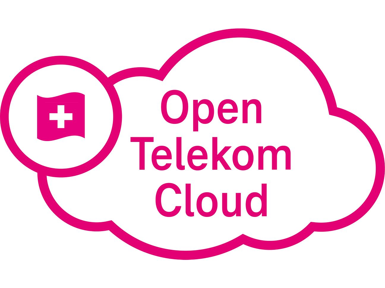 A magenta colored cloud with the Swiss flag.