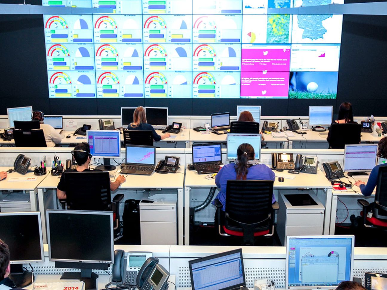 Szene aus dem Command Center des Telekom Kundenservices.