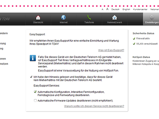 Screenshot der EasySupport-Funktion bei einem Speedport-Router.