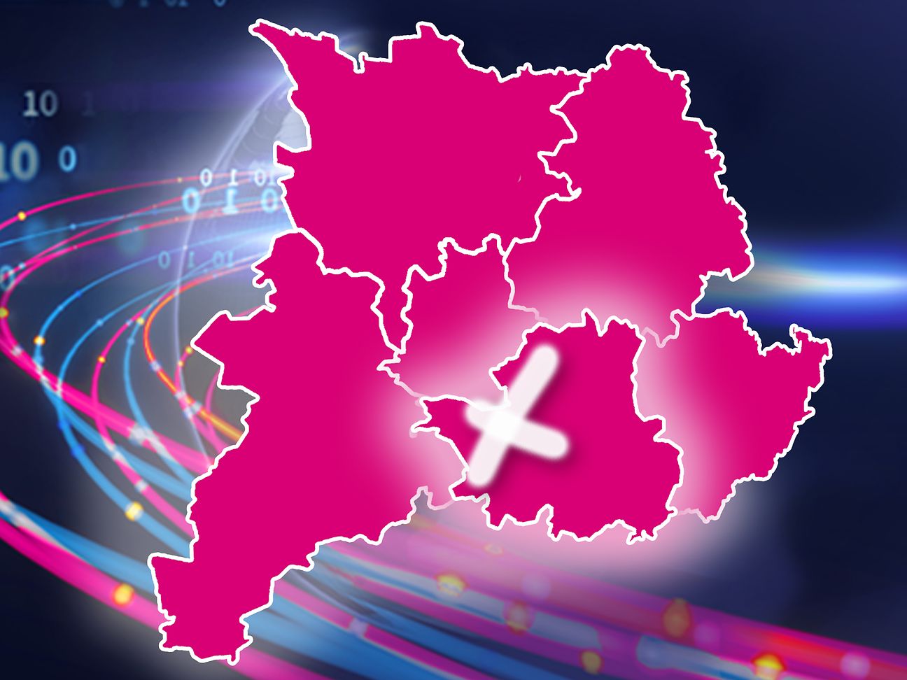 Auf dunklem Untergrund sieht man die Umrisse der fünf Landkreise und der Landeshauptstadt Stuttgart in Magenta. 