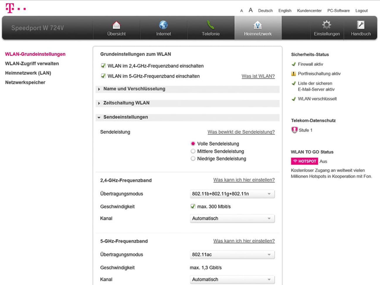 Screenshot zum WLAN-Standard