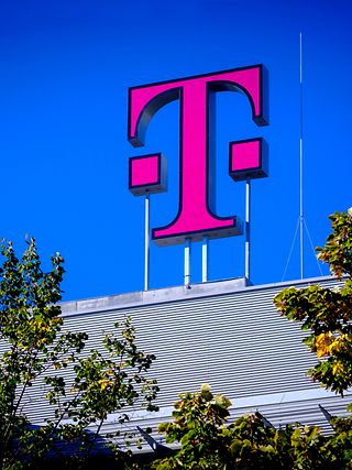 Deutsche Telekom Logo on the roof of DT headquarters.