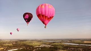 Hot-air balloons in the sky.